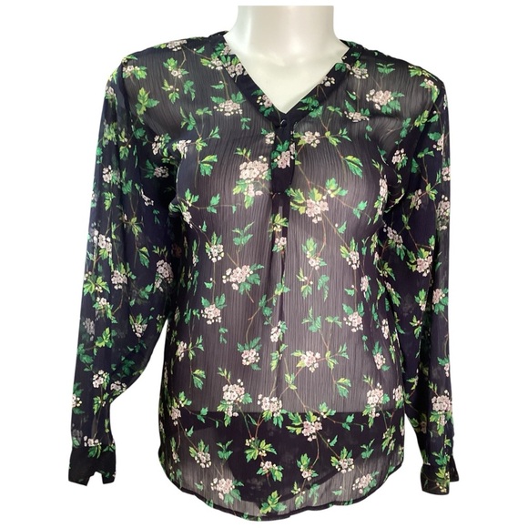 Plus Size Liz Claiborne Black Floral Sheer Blouse, Size 2X - Picture 1 of 8